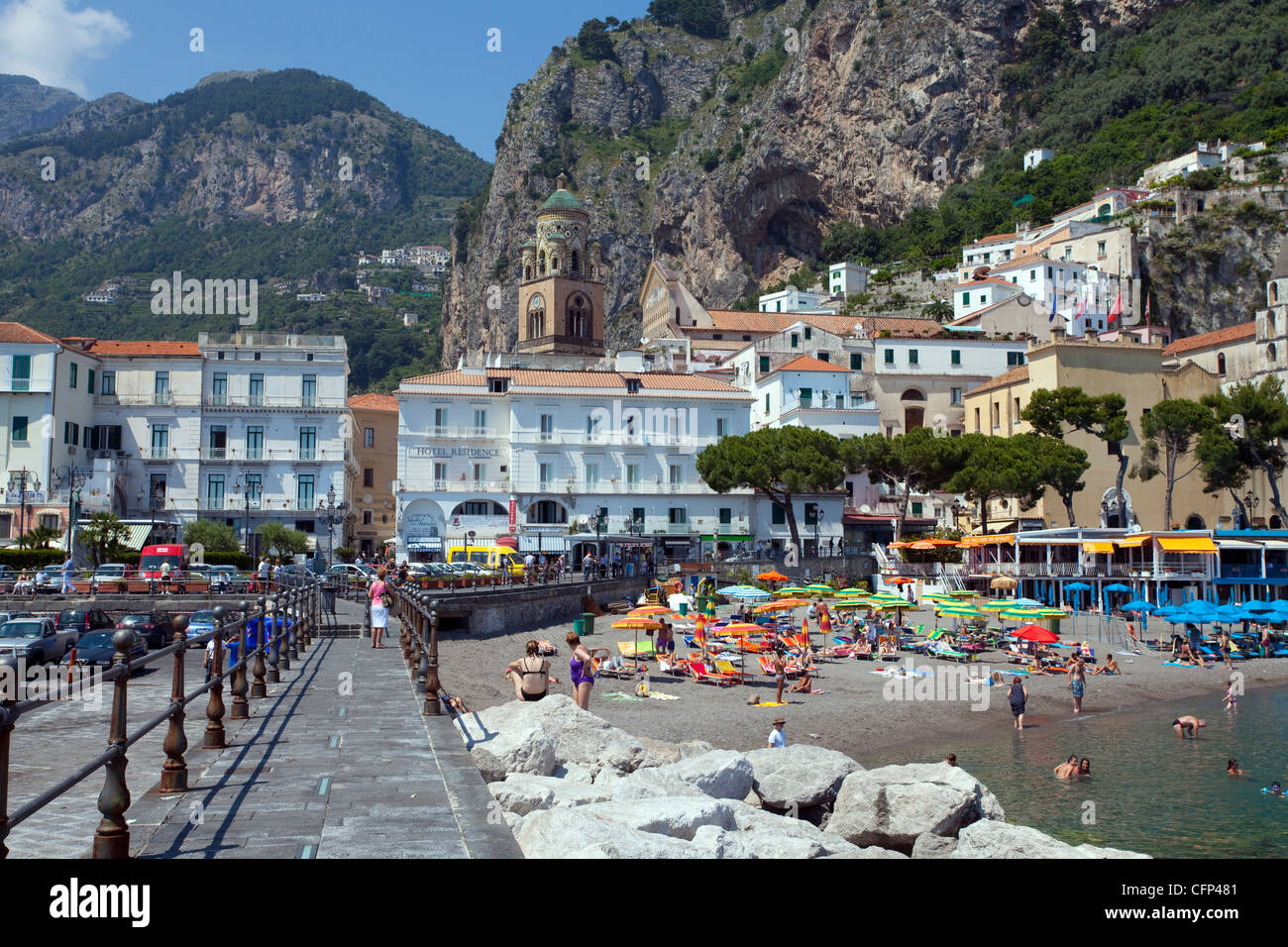 Beach of the village Amalfi, Amalfi coast, Unesco World Heritage site, Campania, Italy, Mediterranean sea, Europe Stock Photo