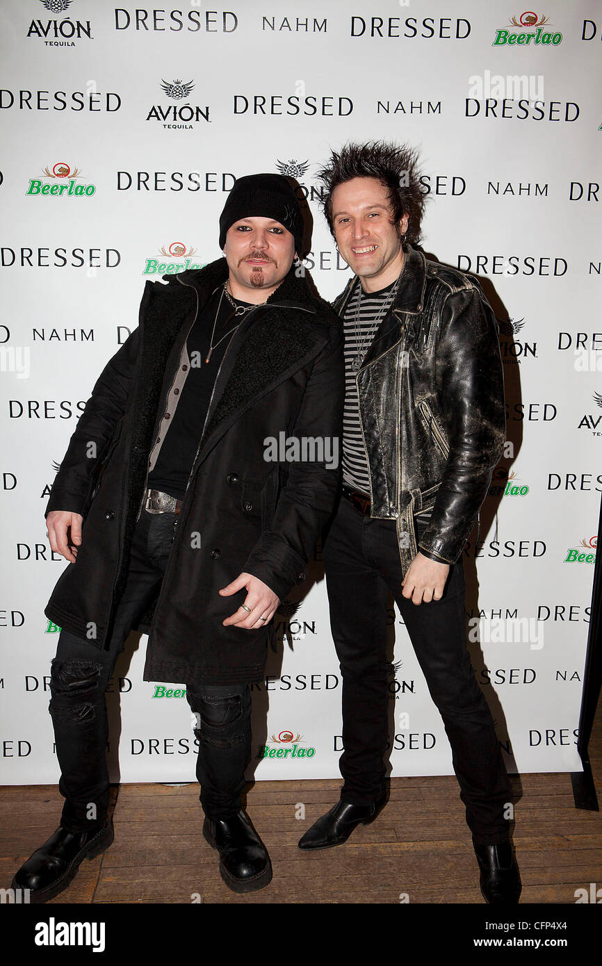 Tom Morrisey (from the band Killcode) & Tommy London (from the band The Dirty Pearls),  at the 'Dressed' pre-opening party held at the Housing Works Thrift Shops. New York City, USA - 02.02.11 Stock Photo