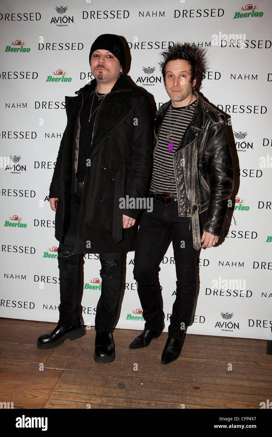 Tom Morrisey (from the band Killcode) & Tommy London (from the band The Dirty Pearls),  at the 'Dressed' pre-opening party held at the Housing Works Thrift Shops. New York City, USA - 02.02.11 Stock Photo