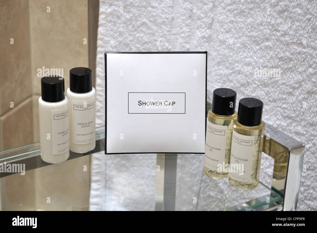 Shower cap bathroom toiletries Stock Photo