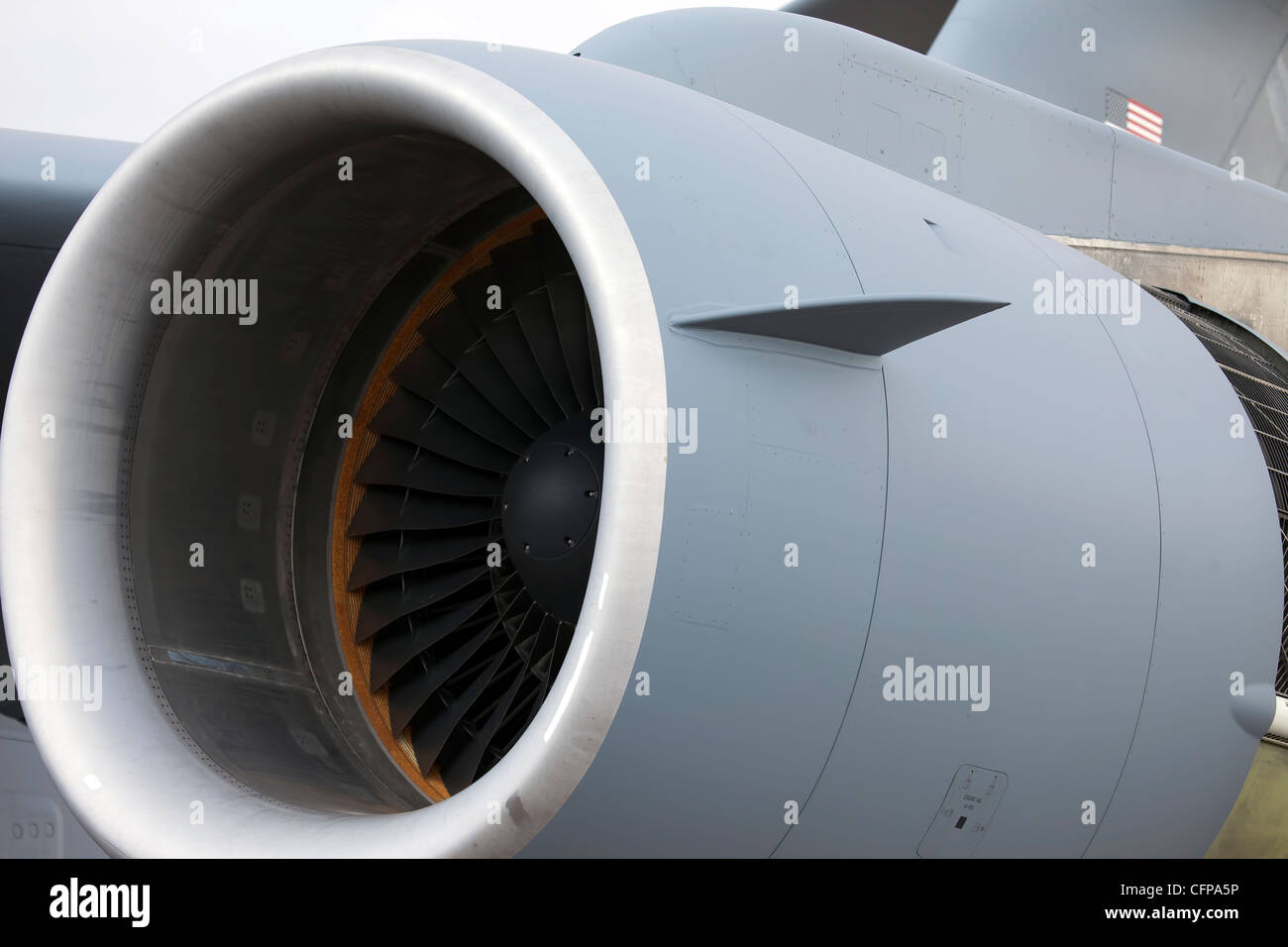 USAF C17 jet engine on Globemaster on runway airport ramp Stock Photo ...