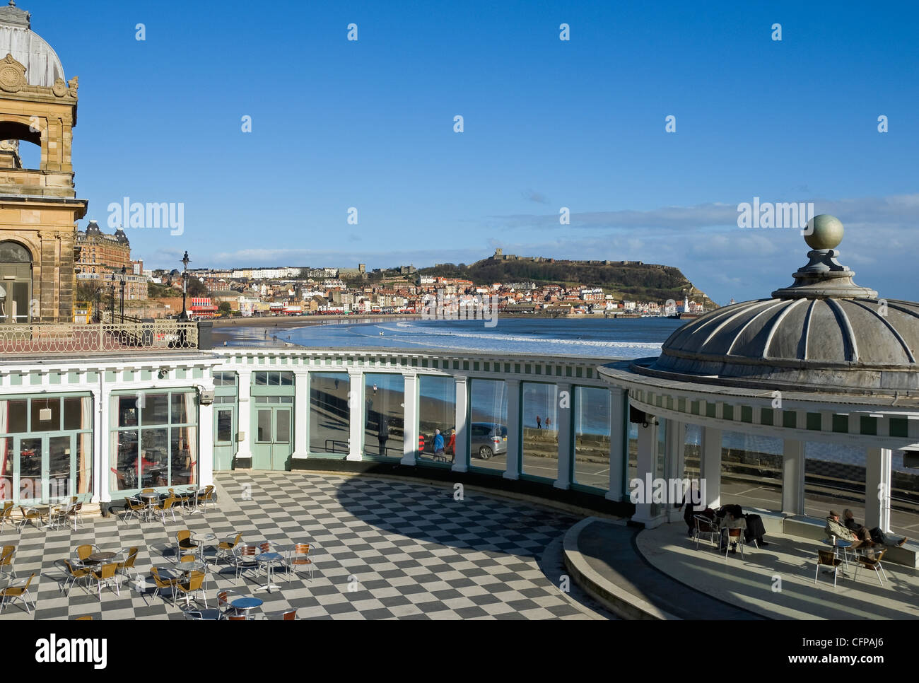Looking from the Spa across South Bay in winter Scarborough North Yorkshire England UK United Kingdom GB Great Britain Stock Photo