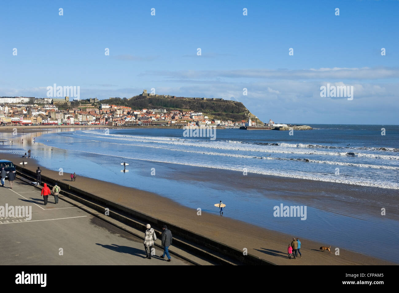 Beach at low tide in winter South Bay Scarborough North Yorkshire England UK United Kingdom GB Great Britain Stock Photo