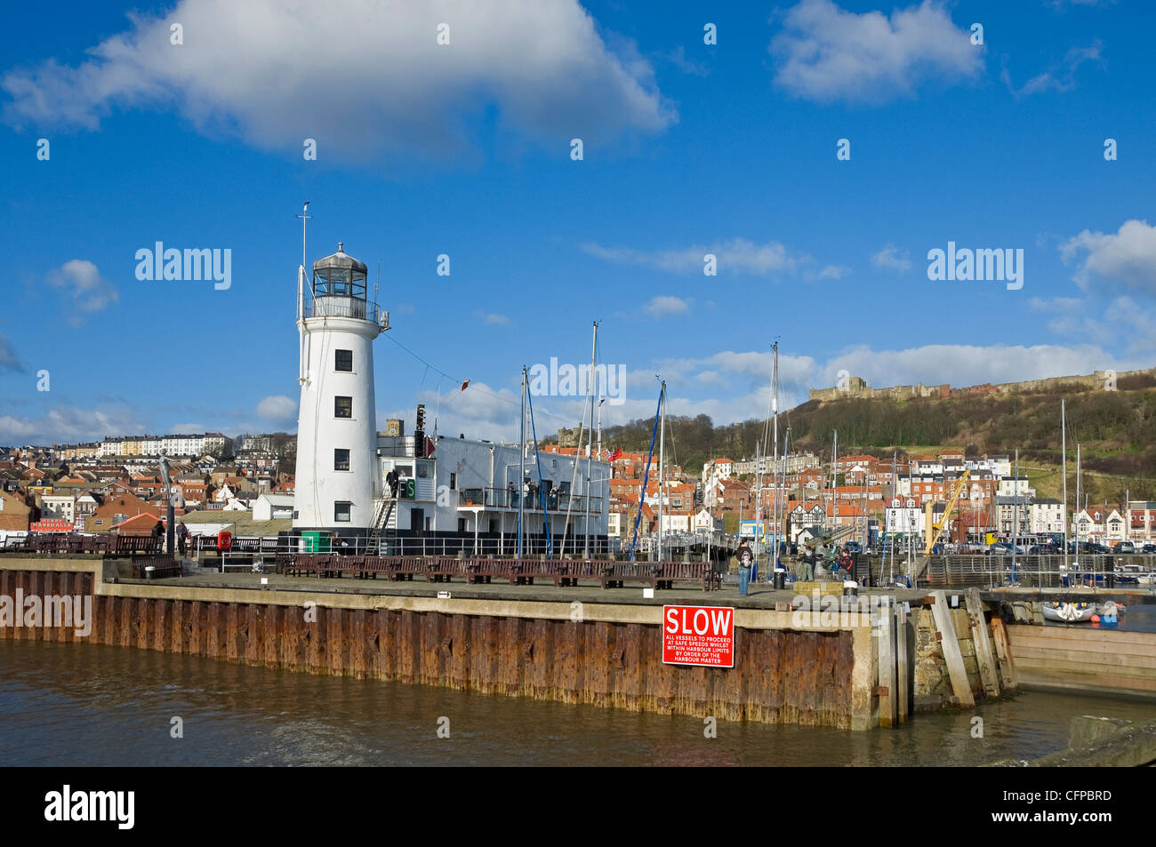 Scarborough Lighthouse in winter North Yorkshire town seaside resort England UK United Kingdom GB Great Britain Stock Photo
