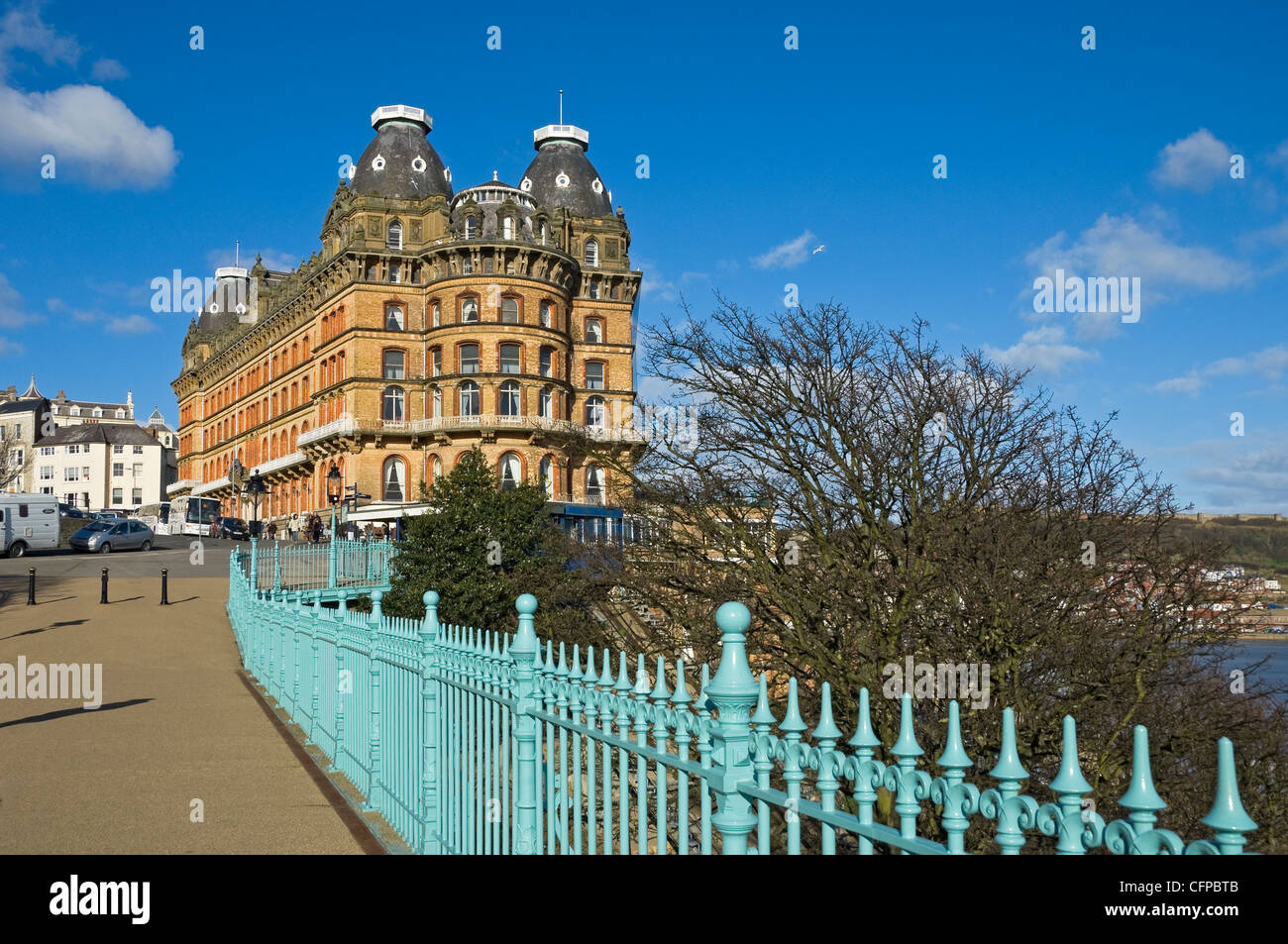 Grand Hotel from the Spa Bridge in winter South Bay Scarborough North Yorkshire England UK United Kingdom GB Great Britain Stock Photo