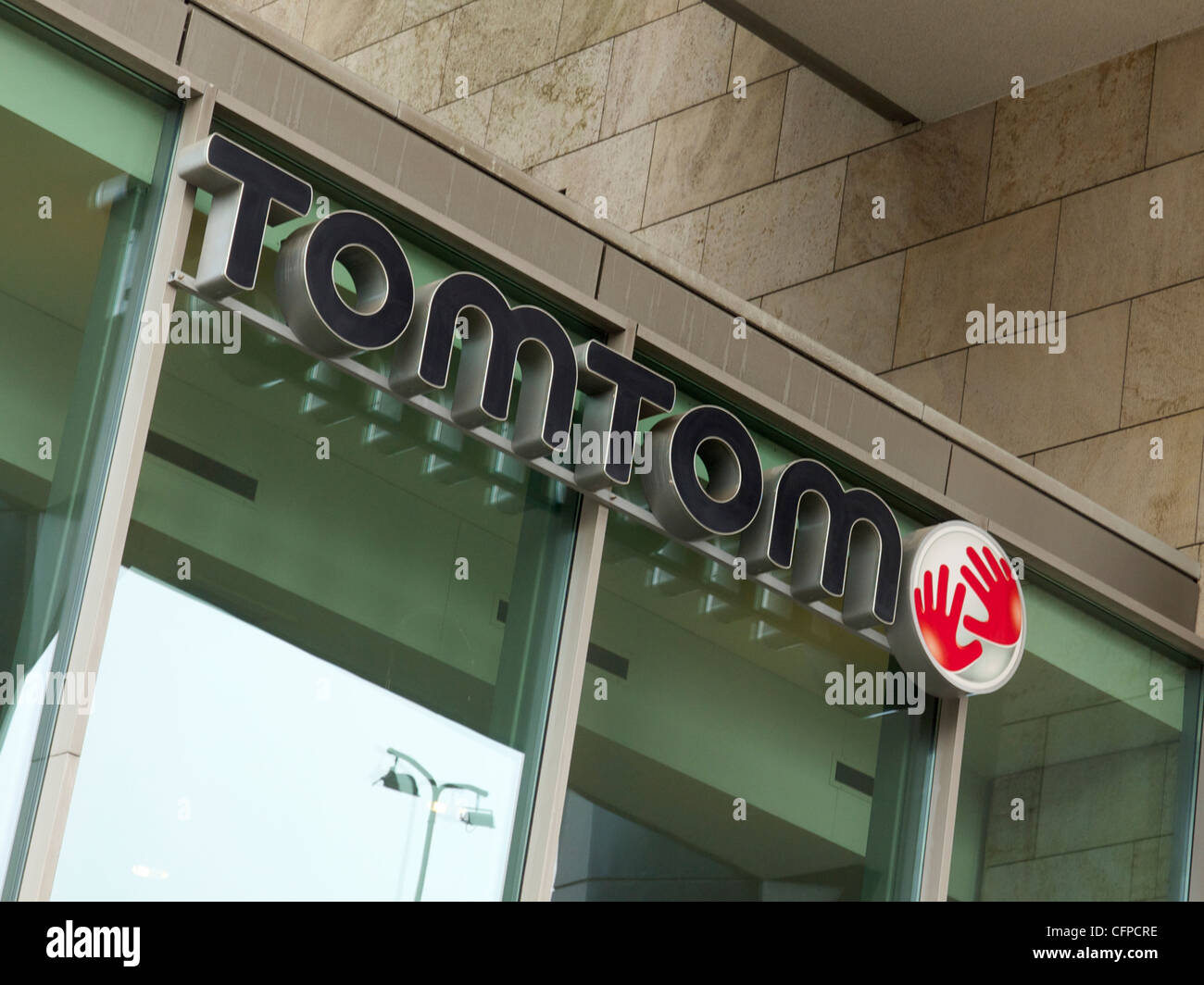 Tom Tom company logo on their head office in Amsterdam the Netherlands Stock Photo