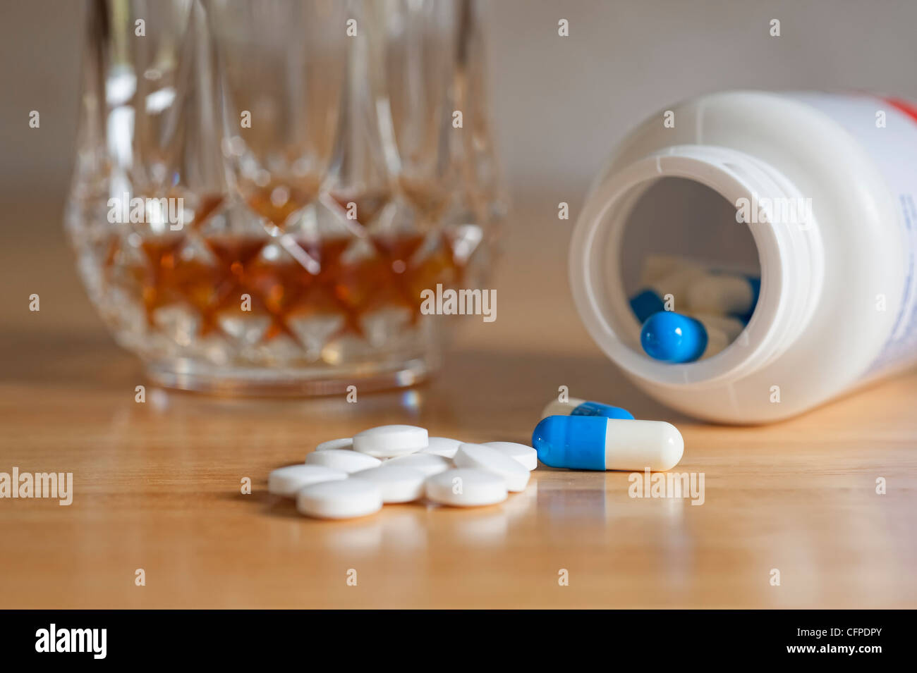 Alcohol and prescription drugs Stock Photo