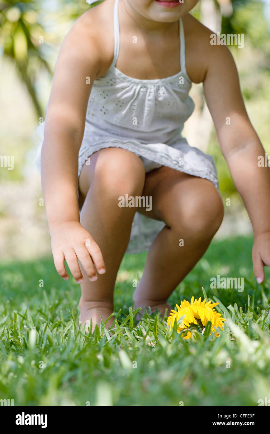 Little Girl Playing On Grass Stock Photo - Alamy