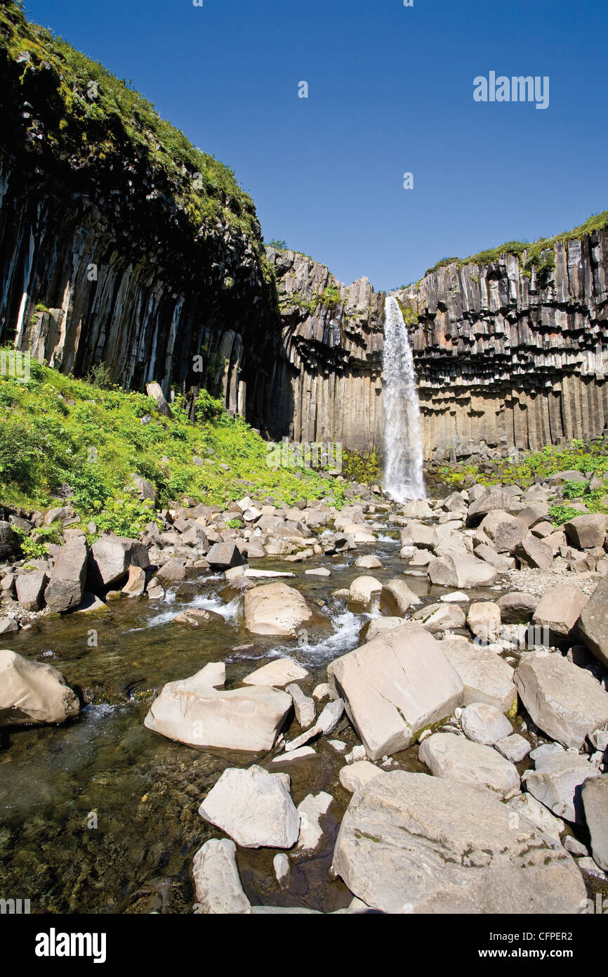 Svartifoss waterfall and basalt columns, Skaftafell National Park, Iceland Stock Photo