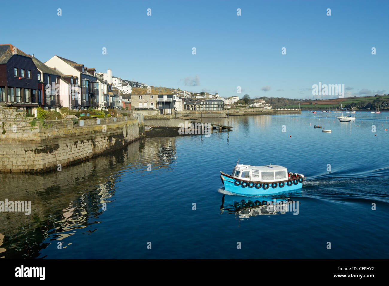 The Flushing ferry approaching Prince of Wales pier in Falmouth, Cornwall UK. Stock Photo