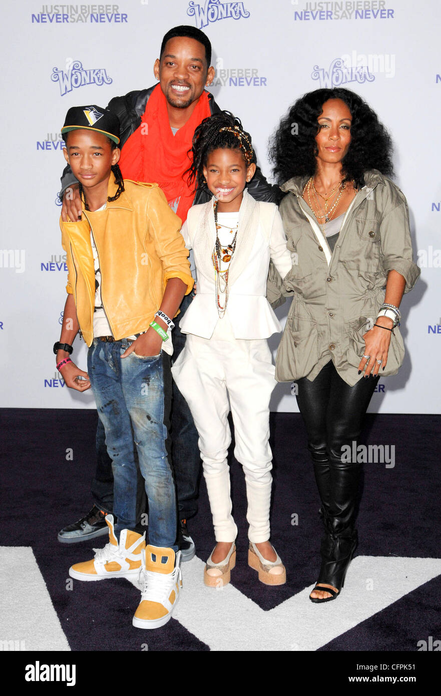 Will Smith Jada Pinkett Smith And Family Los Angeles Premiere Of Justin Bieber Never Say Never Held At Nokia Theatre L A Live Los Angeles California 08 02 11 Stock Photo Alamy