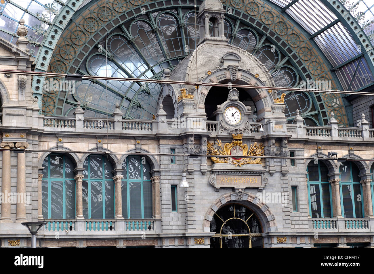 Belgium, Flanders, Antwerp, Central Station,  Antwerpen Centraal Station, Clock Stock Photo