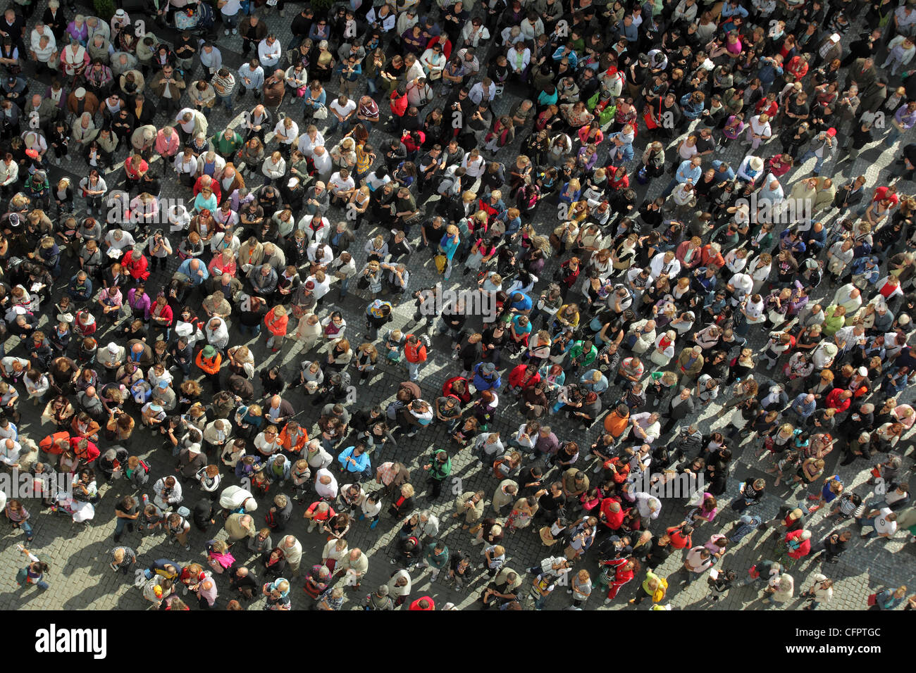 bird´s eye view to a crowd Stock Photo