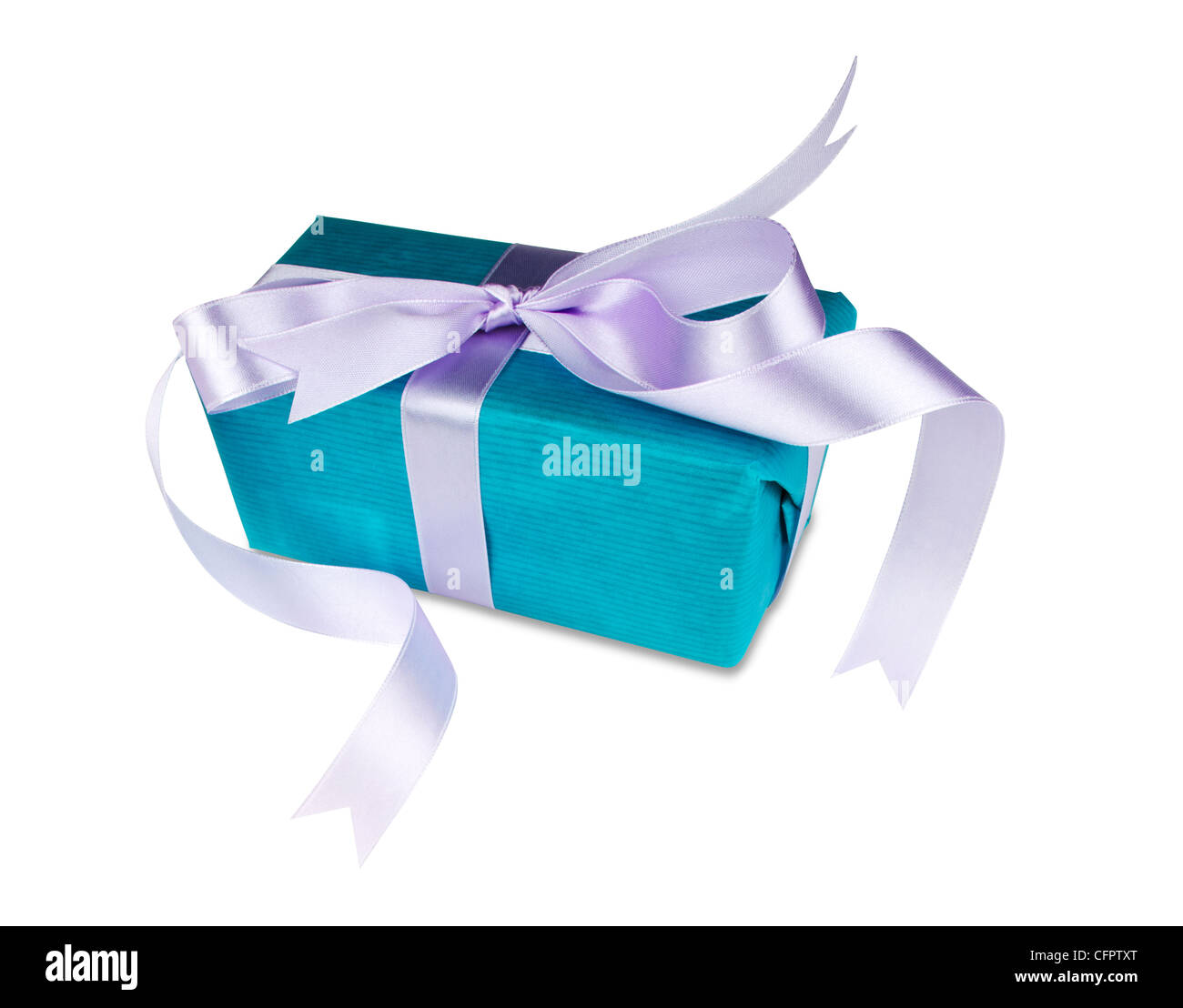 Blue gift box with a bow on white background Stock Photo - Alamy