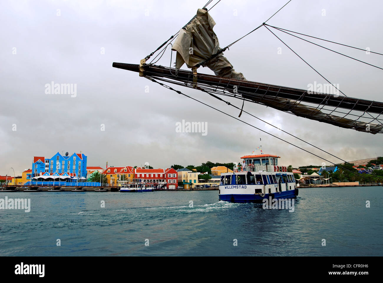 The Willemstad waterfront features the unique architecture of the Dutch Antilles. Stock Photo