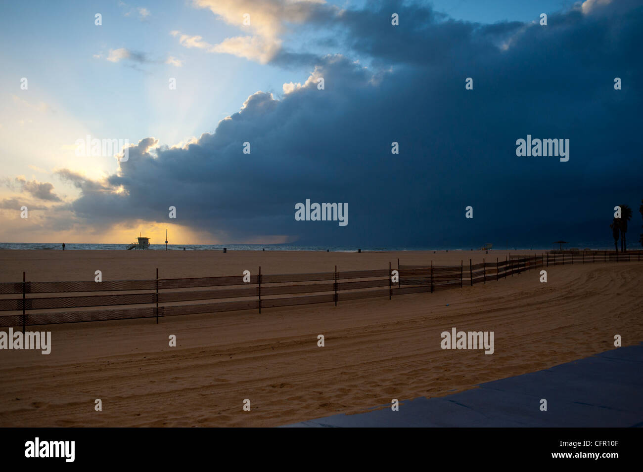 USA Southern California Los Angeles Venice Beach storm clouds rain wind ...