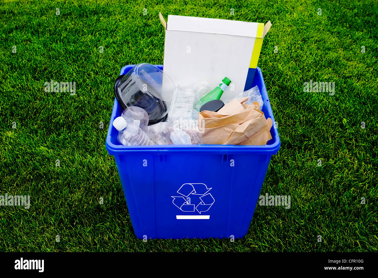 Recycling Bin on Lawn Stock Photo Alamy