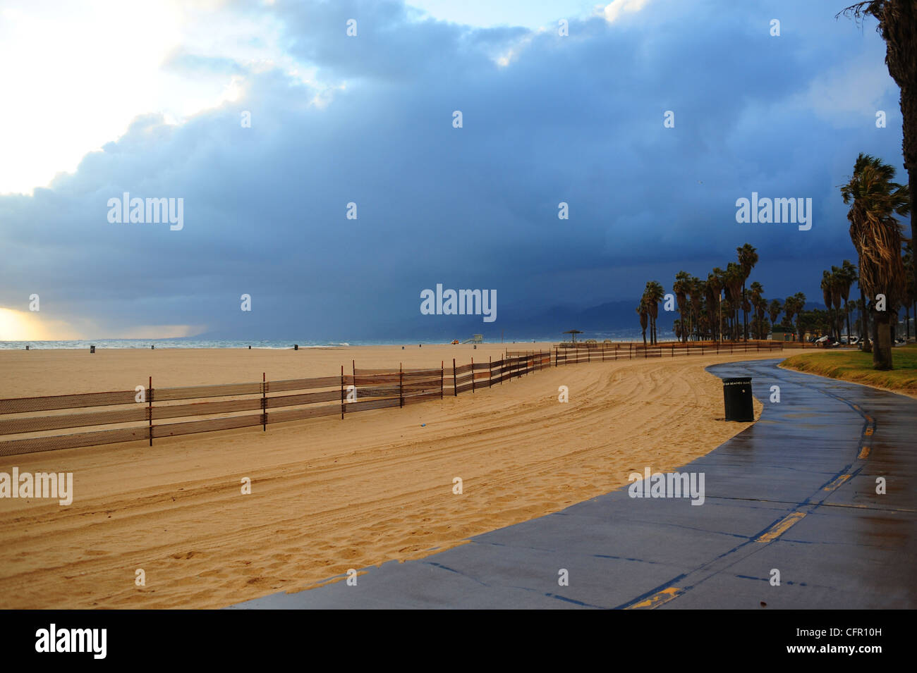 USA Southern California Los Angeles Venice Beach storm clouds rain wind ...