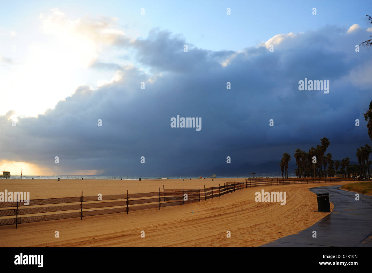 USA Southern California Los Angeles Venice Beach storm clouds rain wind ...