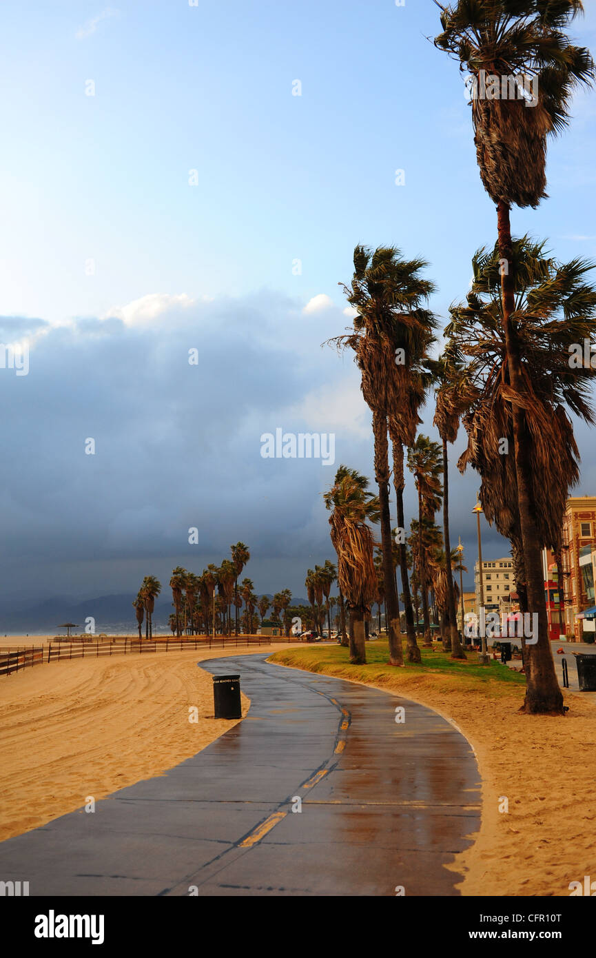USA Southern California Los Angeles Venice Beach storm clouds rain wind ...