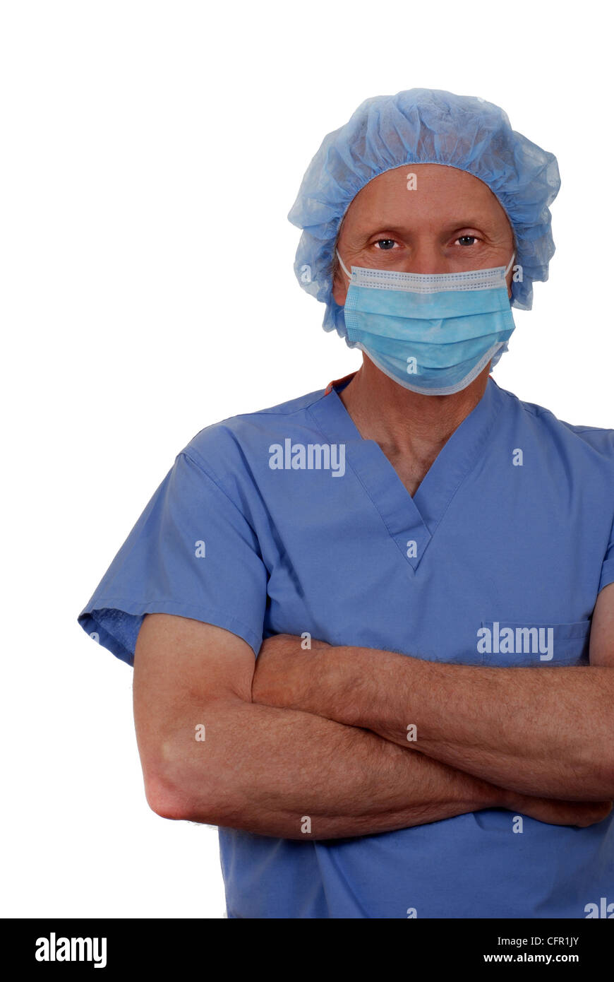 Male surgeon wearing scrubs and mask. Isolated on white Stock Photo - Alamy