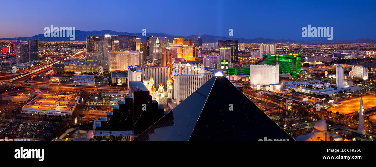 Night Lights over Las Vegas Skyline at twilight, Nevada, USA Stock Photo