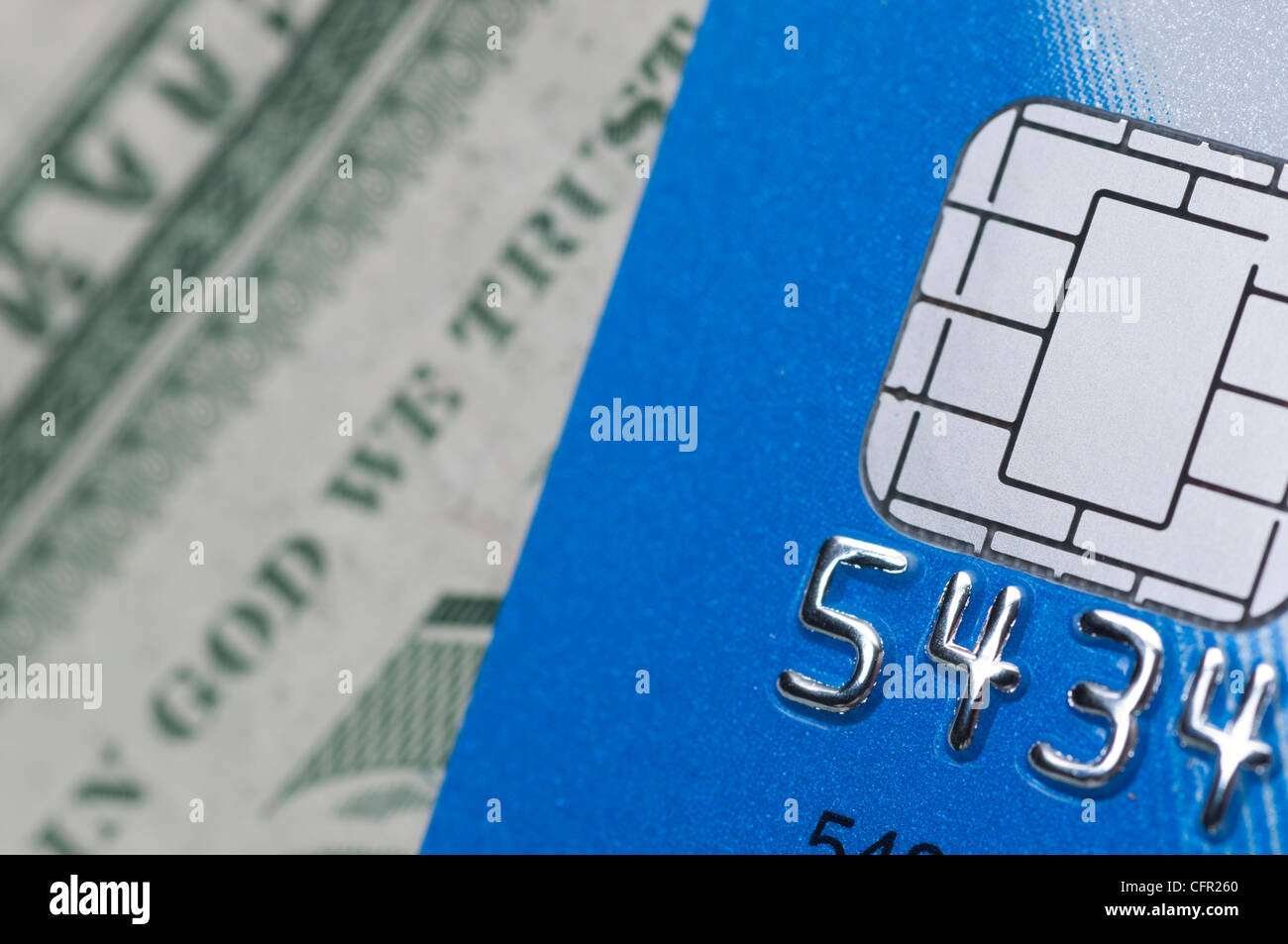 Macro chip card with us dollar Stock Photo