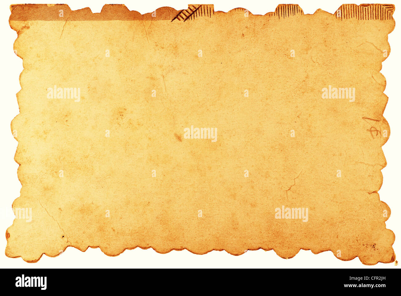 Blank vintage piece of paper with scalloped edges isolated on white Stock Photo