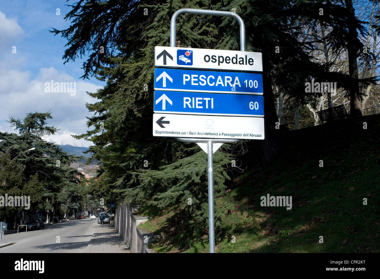 Italian road signage. Pescara,Rieti Stock Photo