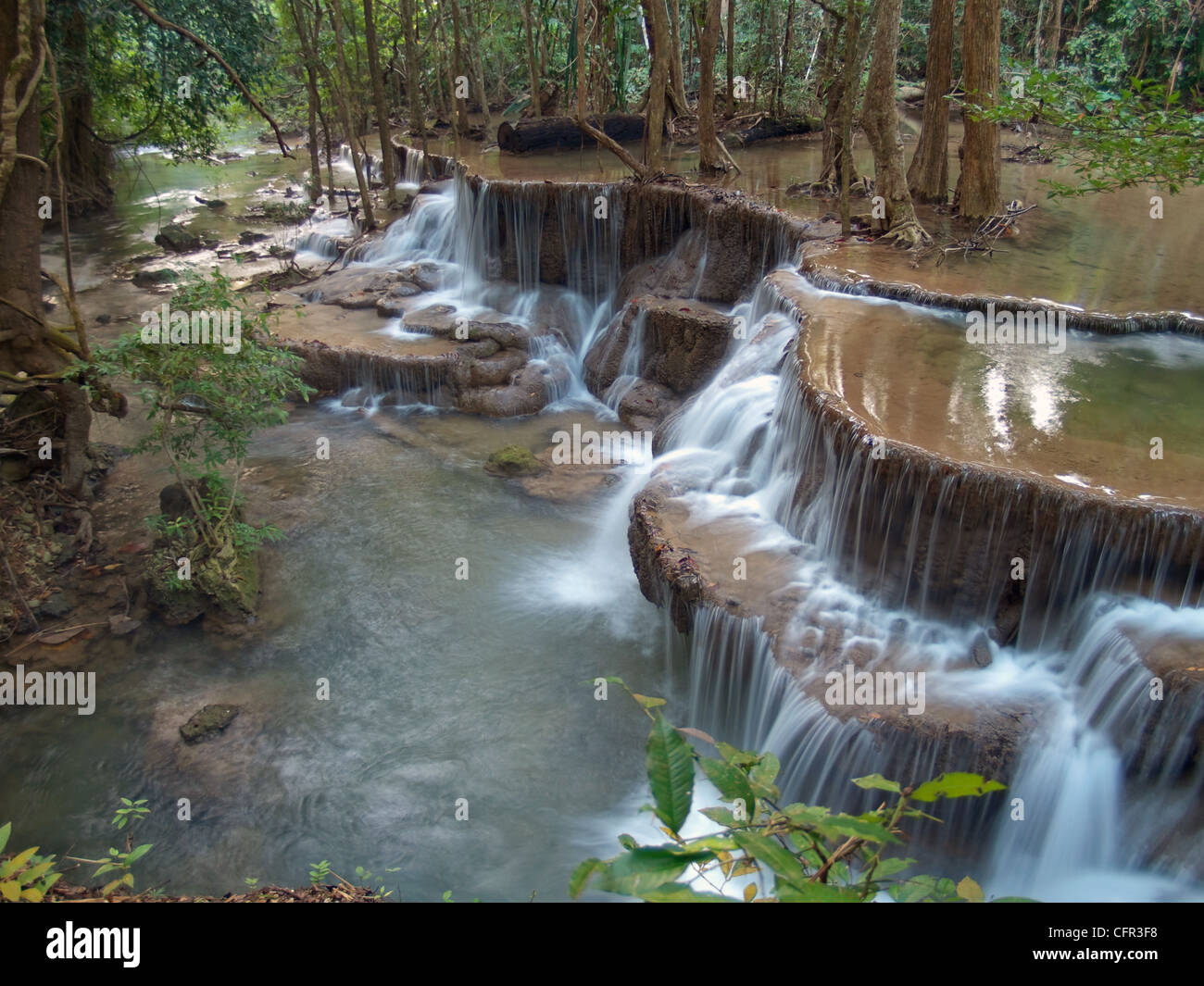 Huay Mae Kamin Waterfall, Khuean Srinagarindra National Park, Kanchanaburi, Thailand Stock Photo