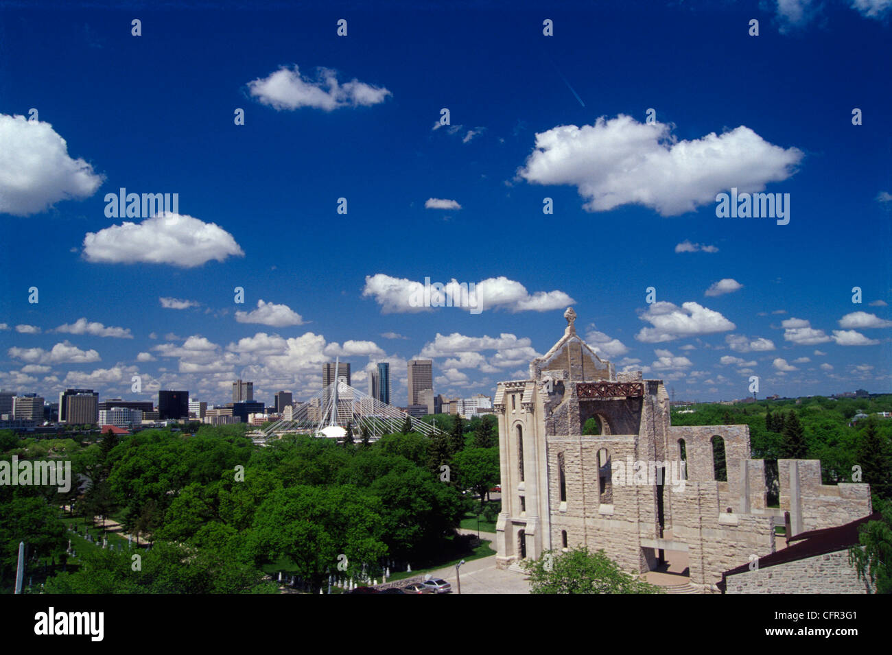 Skyline with St. Boniface Cathedral, St. Boniface, Manitoba Stock Photo