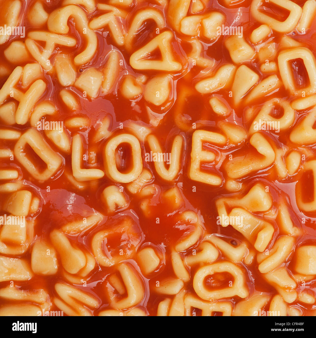Alphabet spaghetti letters spelling LOVE Stock Photo