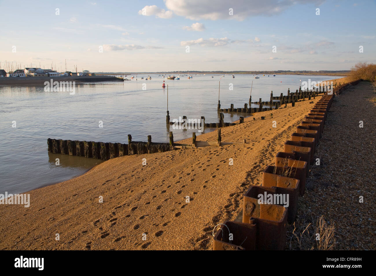 Looking upstream mouth River Deben, Bawdsey, Sufolk, England Stock Photo