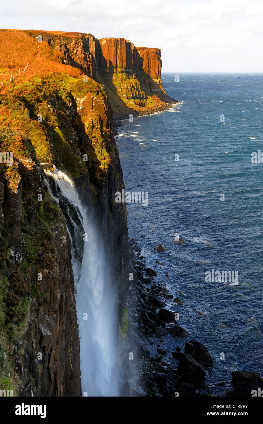 Waterfall at Kilt Rock, famous basaltic cliff near Staffin, Isle of Skye, Inner Hebrides, Scotland, United Kingdom, Europe Stock Photo
