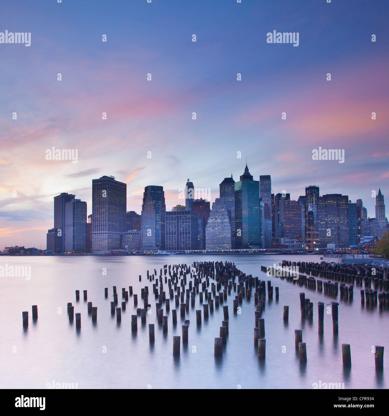 Dusk view of the skyscrapers of Manhattan, New York, United States of America, North America Stock Photo