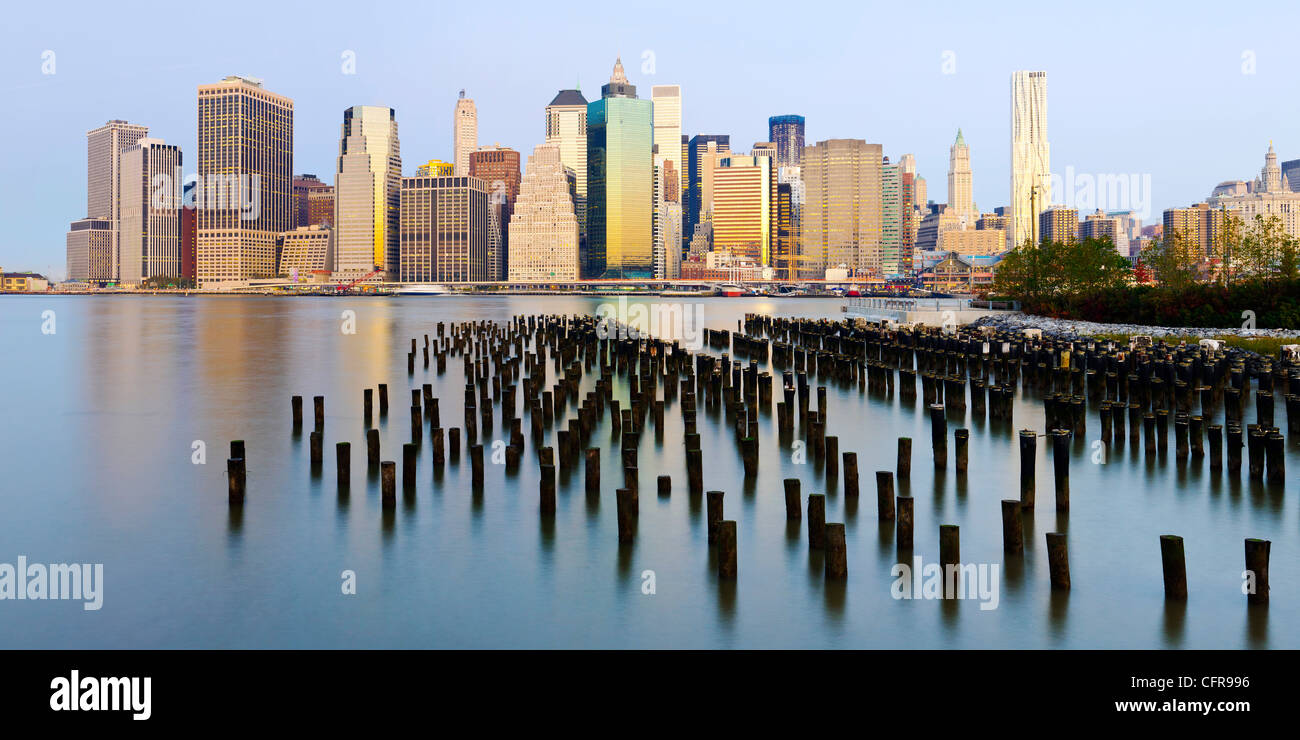 Morning view of the skyscrapers of Manhattan, New York, United States of America, North America Stock Photo