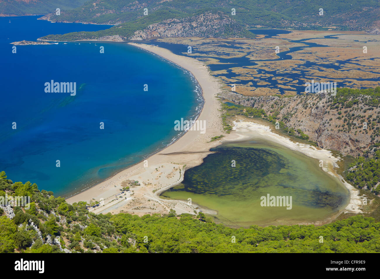 Aerial view of Dalyan, Dalaman, Anatolia, Turkey, Asia Minor, Eurasia Stock Photo