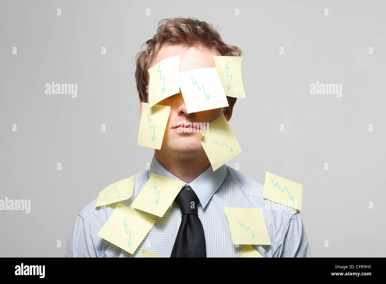 Presenter Using Yellow Note Man covered in yellow notes Stock Photo - Alamy