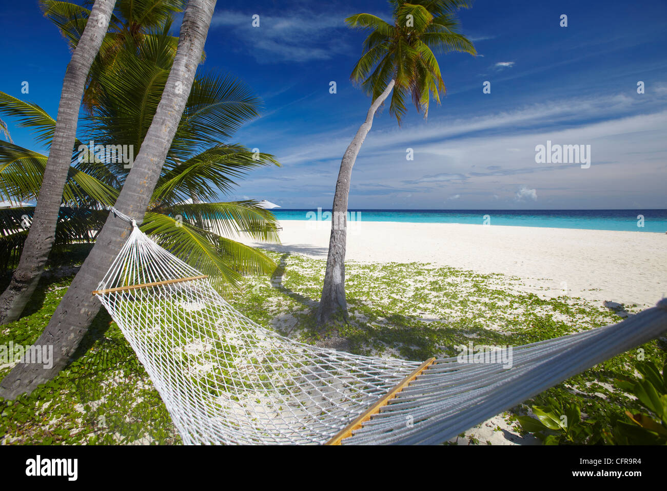 Hammock and tropical beach, Maldives, Indian Ocean, Asia Stock Photo