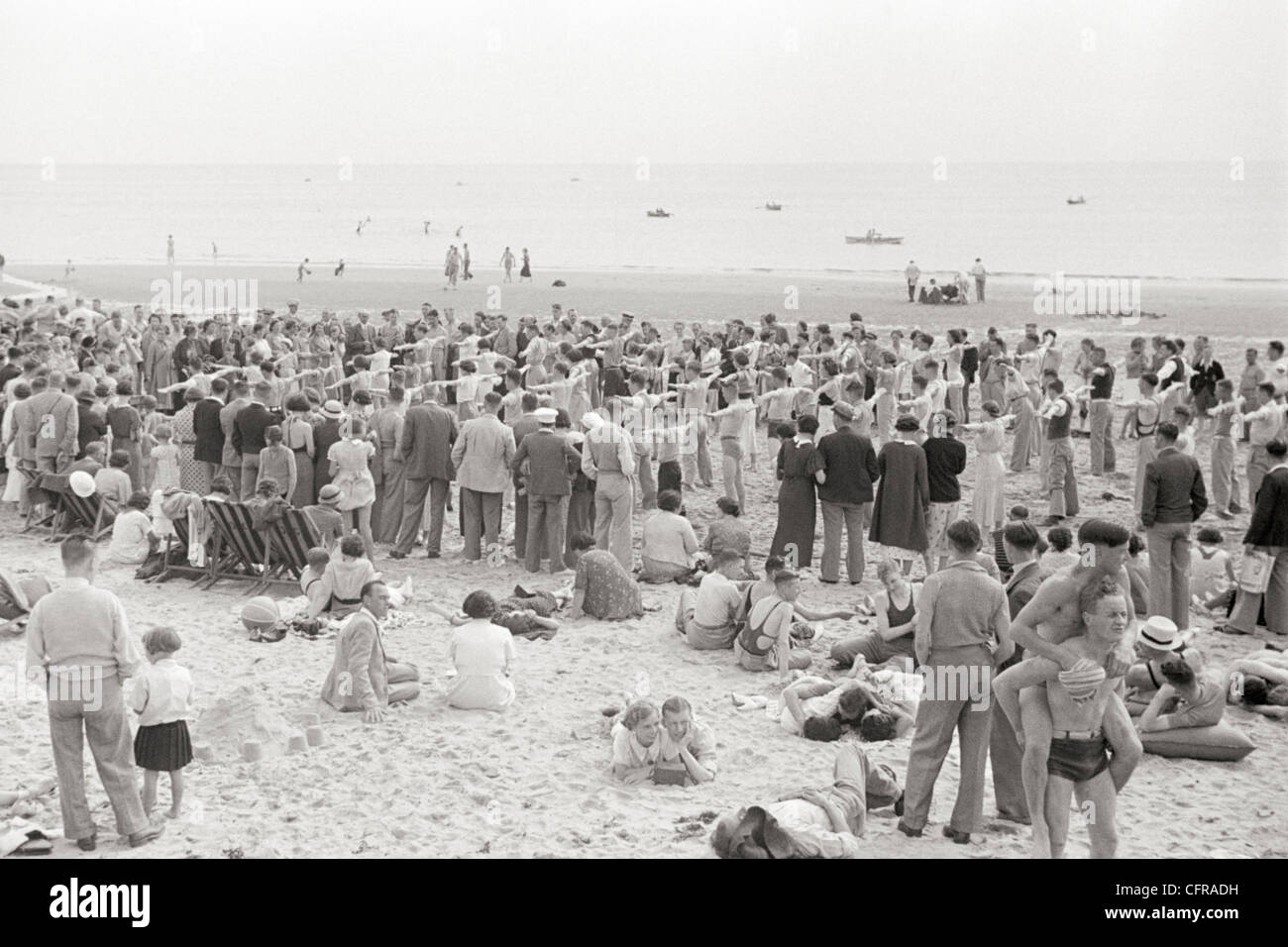 Douglas, Isle of Man 1930s holidaymakers enjoying organized group