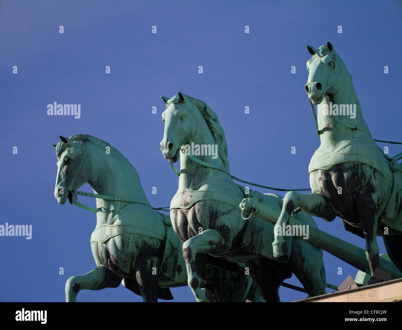 Detail of the Quadriga (four horse chariot) statue on the Brandenburg Gate, Berlin Germany. Stock Photo