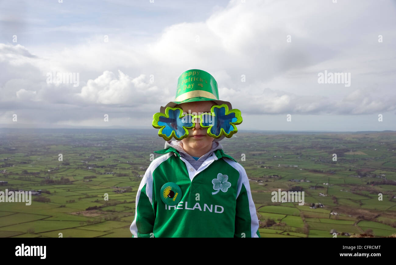 Saint Patrick's Day, on the summit of Slemish, County Antrim, Northern Ireland. Stock Photo