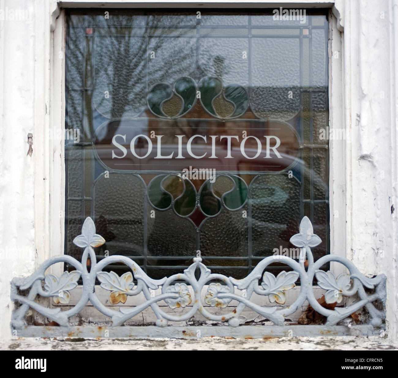 Window of solicitors office, Newtownards, County Down, Northern Ireland. Stock Photo