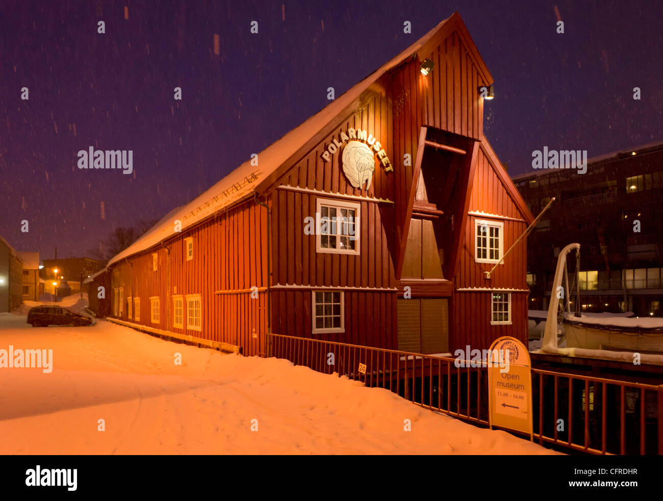 Polar museum at night in winter in the snow Tromso city centre North Norway Europe Stock Photo