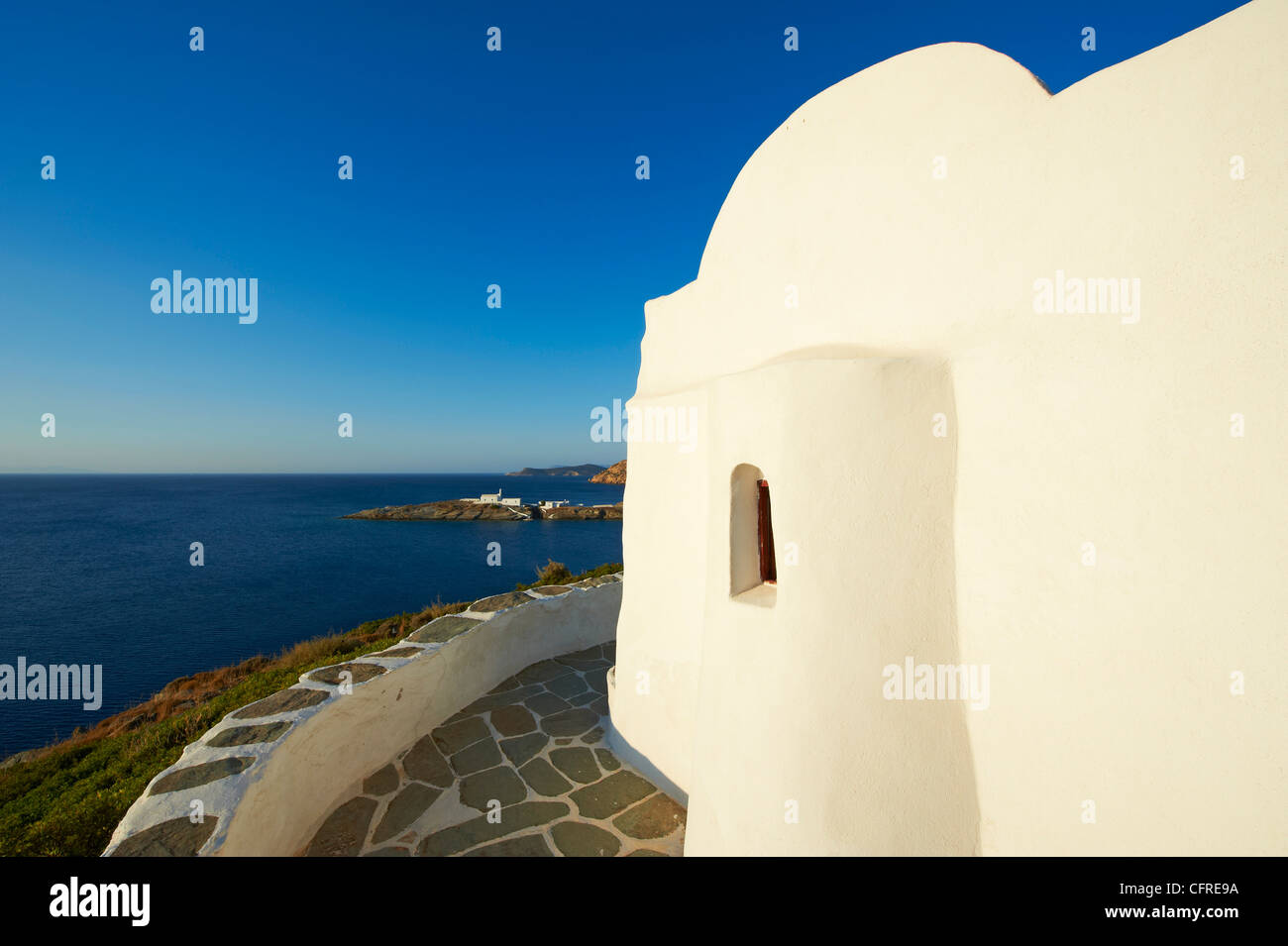 Church and Panagia Chryssopigi monastery, Sifnos, Cyclades Islands, Greek Islands, Aegean Sea, Greece, Europe Stock Photo