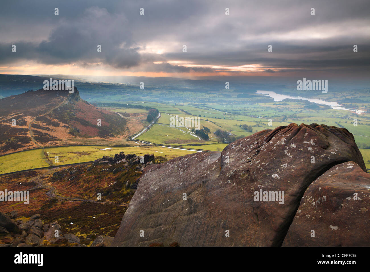 Horizontal photograph of the the view South from the Roaches towards Tittesworth Resevoire in the Peak District National Park Stock Photo