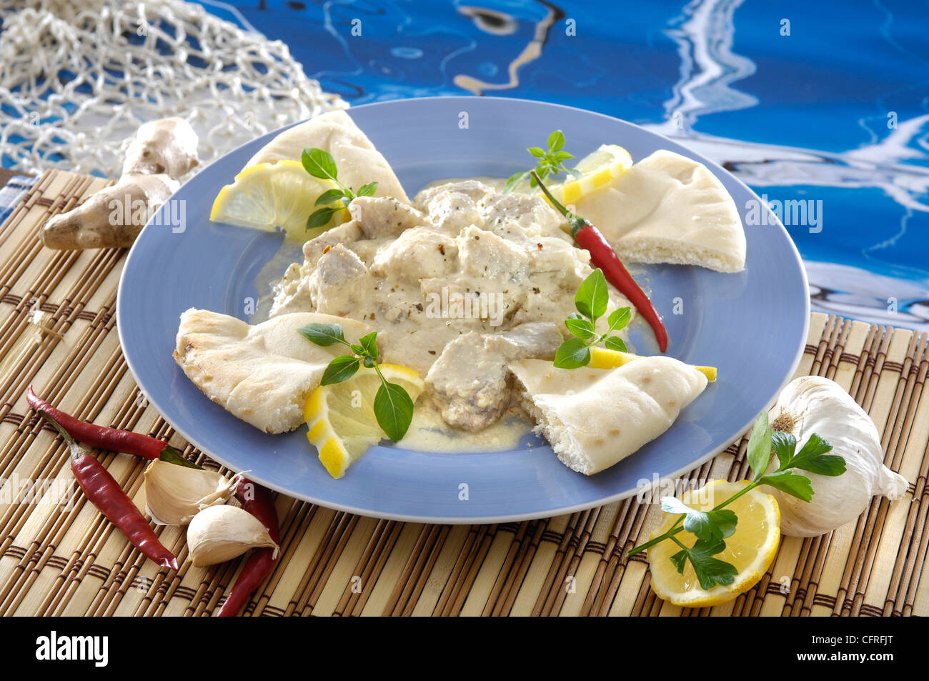 Indian catfish on porcelain plate Stock Photo