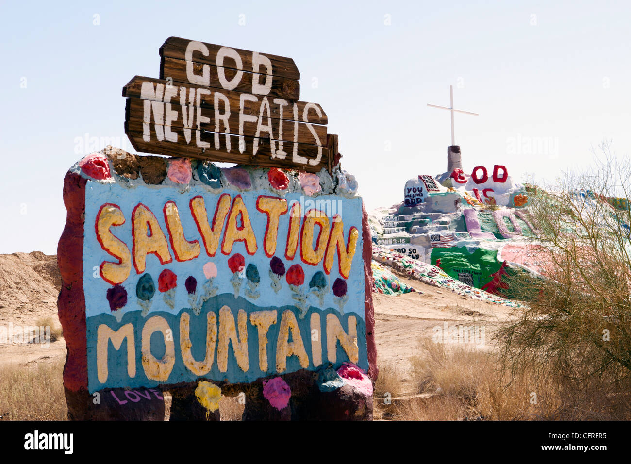 Salvation Mountain, a man-made structure in southeast California dedicated to Jesus. Stock Photo
