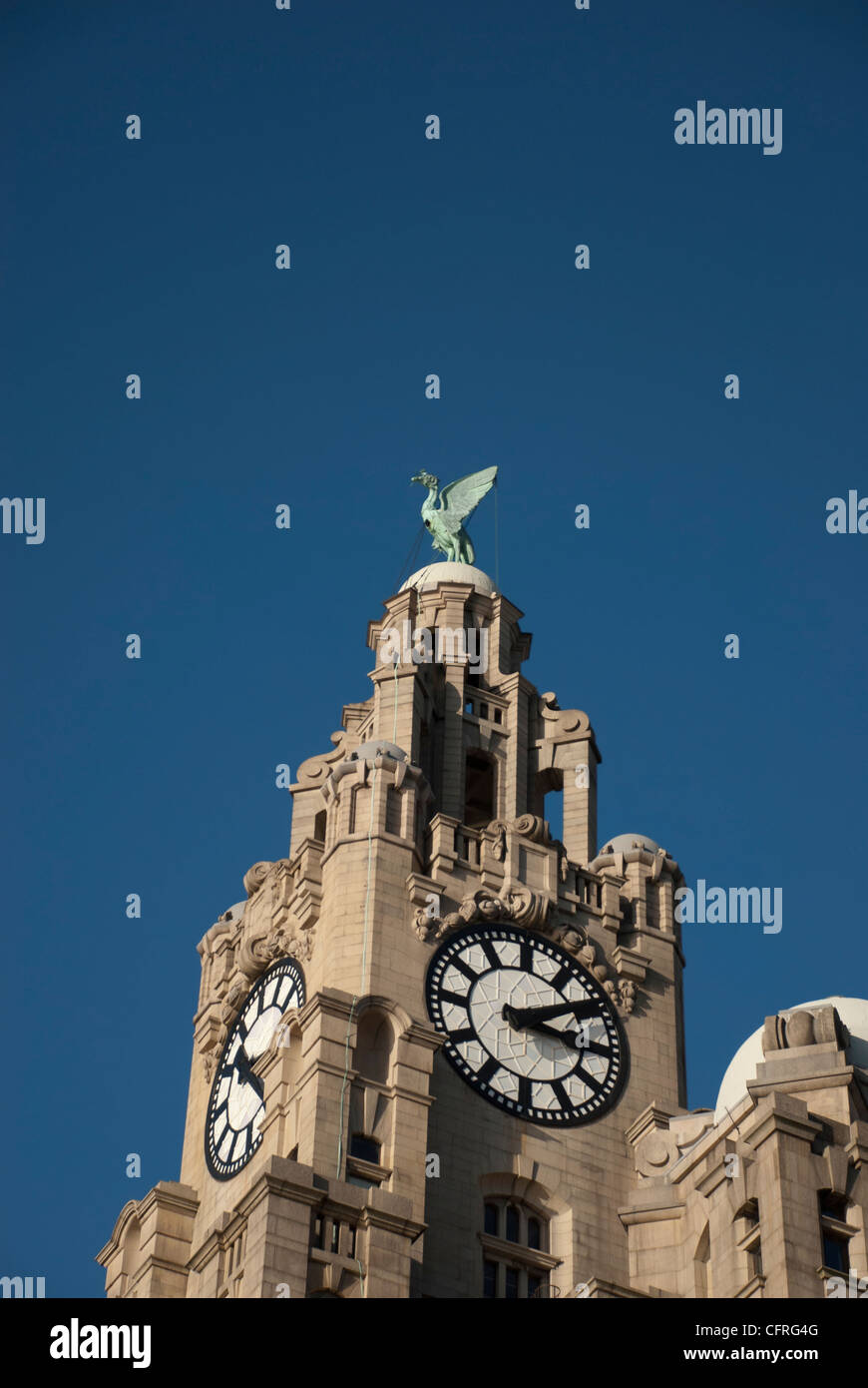 Liverbirds on top of the Royal Liver Building on the waterfront in