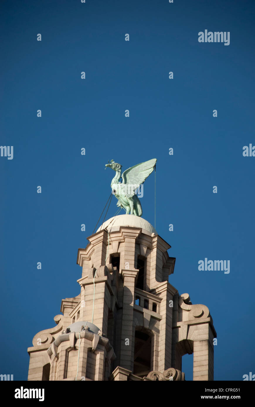 Liverbirds on top of the Royal Liver Building on the waterfront in